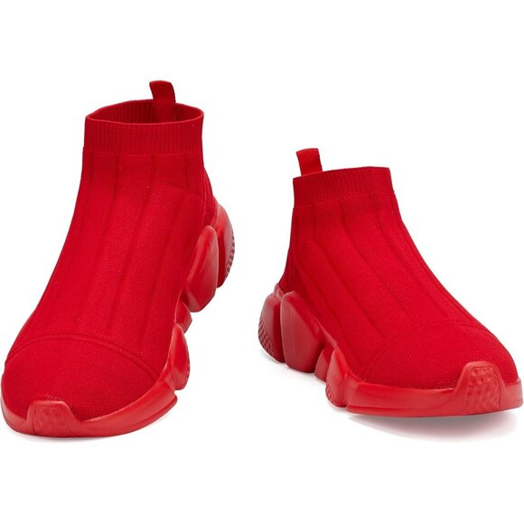 Men's All Red Breathable Tennis Running Walking Sport Gym Slip On Sneakers Shoes - Picture 2 of 7